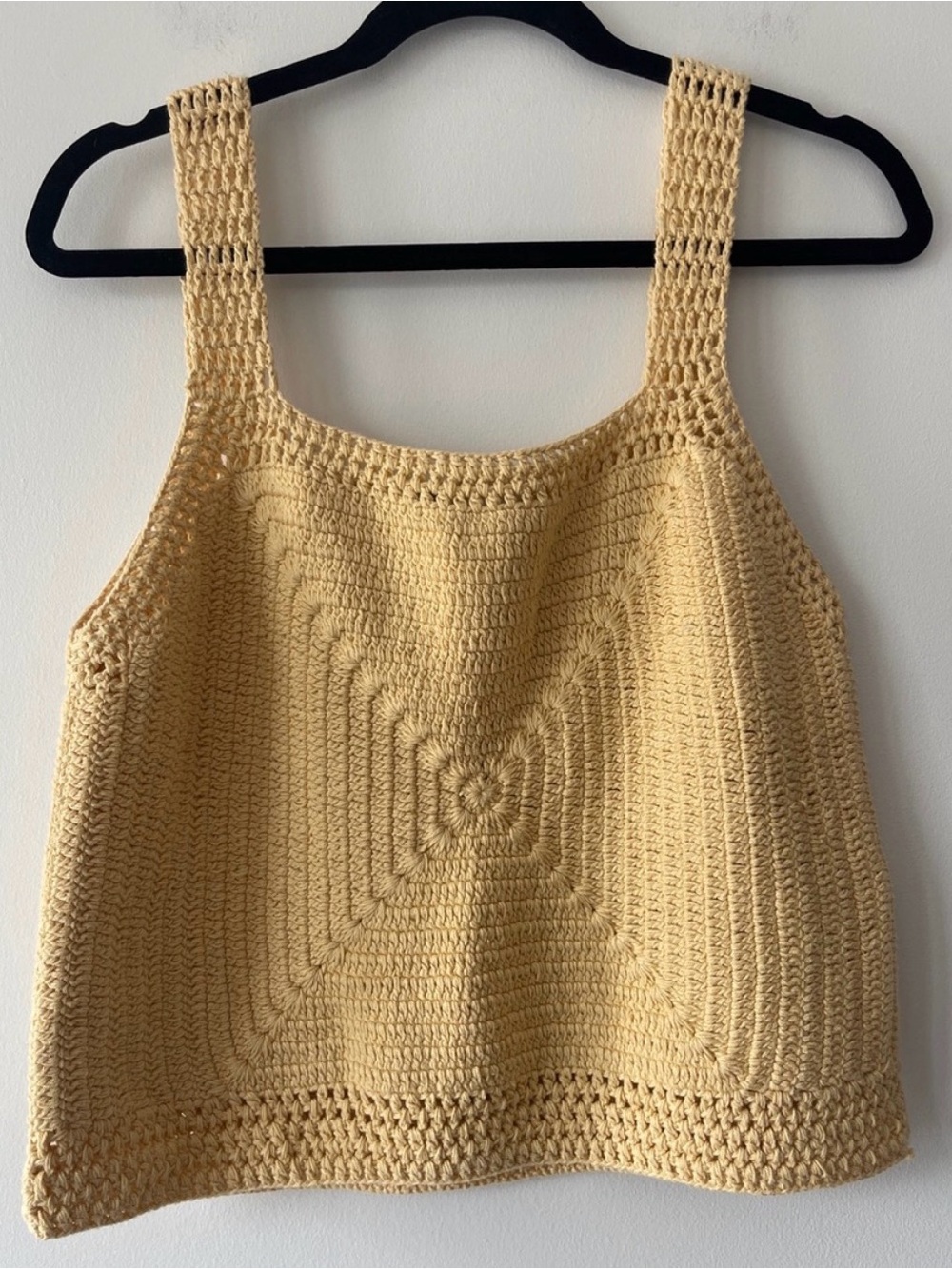 Zara Butter Yellow Crochet Square-Panel Tank Top sz Large summer boho